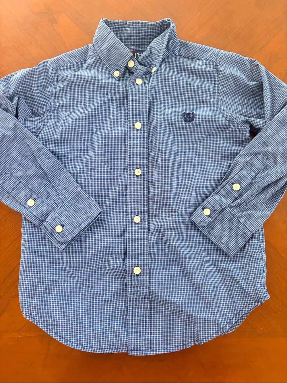 Chaps Blue and White Micro-Check Button-Down Shirt